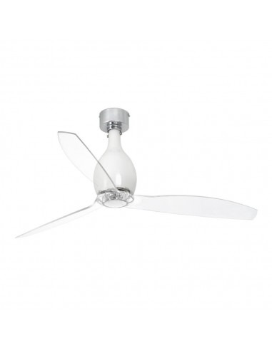 Ventiladores de techo motor DC MINI ETERFAN 32020 FARO ø128 cm blanco brillo palas transparentes con mando, Ventiladores sin luz