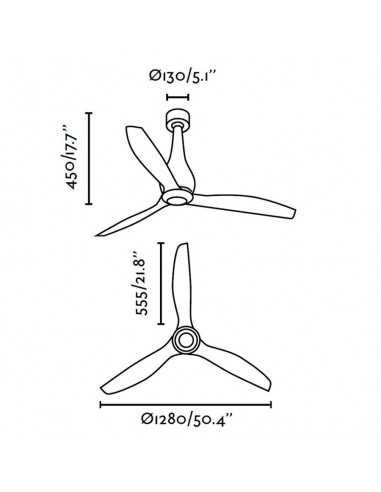 Ventiladores de techo motor DC MINI ETERFAN 32028 FARO ø128 cm negro mate palas madera con mando, Ventiladores sin luz