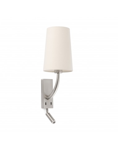 Aplique de pared Rem 29682-20 Faro con lector led niquel mate pantalla beige, Lámparas modernas