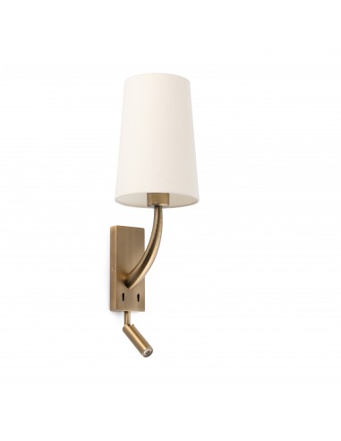 Aplique de pared Rem 29683-20 Faro con lector led oro viejo pantalla beige, Lámparas modernas